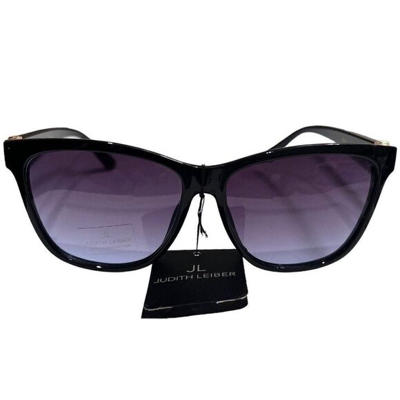 Judith Leiber Sunglasses Women’s Black Peace Gradient Jewel Accent Gold Square